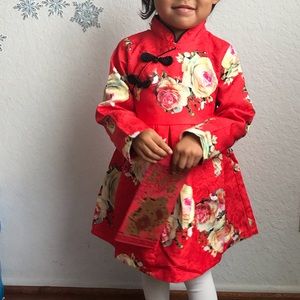 Qi Pao Chinese dress red floral 4T New Year qipao